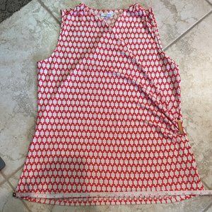 NWOT Faux Wrap Crossover Draped Tank Top Blouse Sleeveless Coral Gold Bar LG